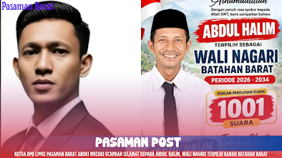 Ketua DPD LPPKI Pasaman Barat Andri Muzaki Ucapkan Selamat kepada Abdul Halim, Wali Nagari Terpilih Ranah Batahan Barat